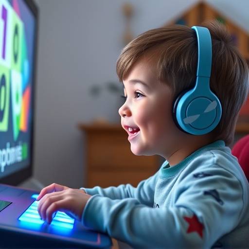 A child playing a video game designed for educational purposes, demonstrating the positive impact of gaming on learning and development.