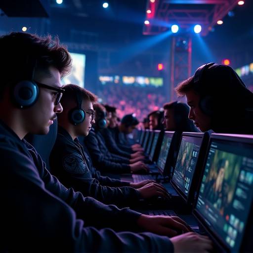 Esports players intensely focused on their screens during a high-stakes tournament, capturing the intensity and competitive spirit of esports.